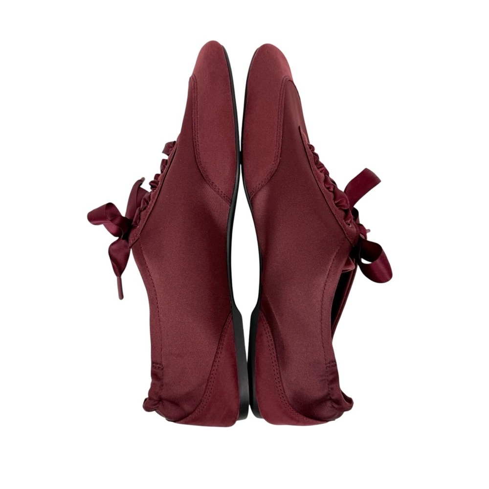 Women's Satin Ribbon Lace-Up Sneakers - Burgundy - Picture 12 of 13
